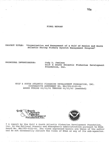1993 Organization and Management of Gulf of Mexico and S. Atlantic Shrimp Fishery Bycatch Management Program