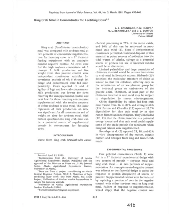 1981 King Crab Meal in Concentrates for Lactating Cows