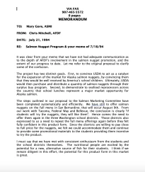 1994 AFDF memo to ASMI re: salmon nuggets project