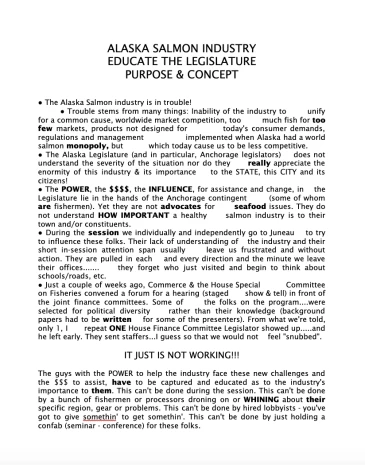 1994 Alaska Salmon Industry Educate the Legislature Purpose & Concept