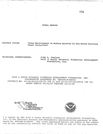 1992 Gear Development to Reduce Bycatch in the N. Carolina Trawl Fishery