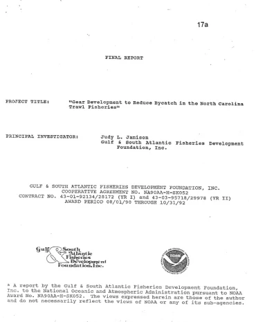 1992 Gear Development to Reduce Bycatch in the N. Carolina Trawl Fishery
