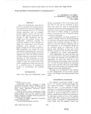 1981 King Crab Meal in Concentrates for Lactating Cows