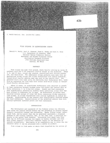 1983 Fish Silage in Aquaculture Diets