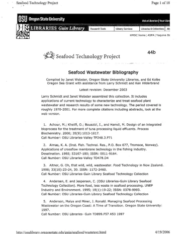 2003 Seafood Wastewater Bibliography OSU