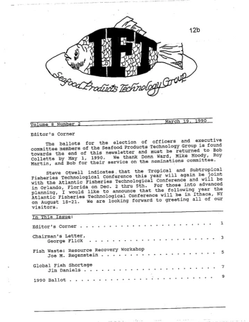 1990 Seafood Products Technology Group Newsletter