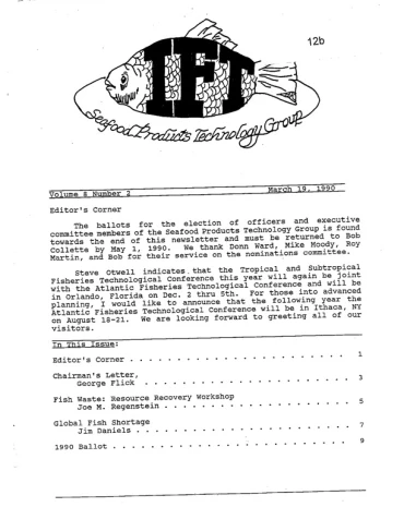 1990 Seafood Products Technology Group Newsletter
