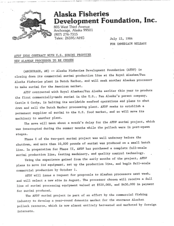 1984_PressRelease_NewAlaskanSurimiProcessor