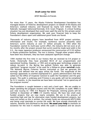1994 Draft Letter for Funding/Donations