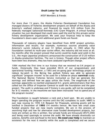 1994 Draft Letter for Funding/Donations