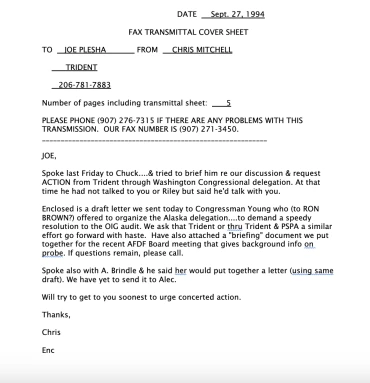 1994 Fax Transmission Cover Sheet- Trident re: OIG audit