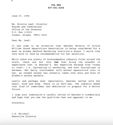 1994 AFDF letter of support for McCarty for ASMI Board