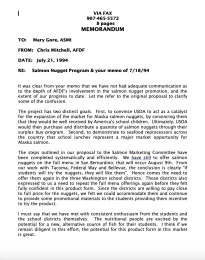 1994 AFDF memo to ASMI re: salmon nuggets project