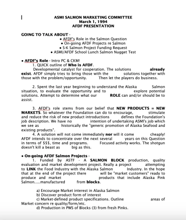 1994 AFDF presentation to ASMI salmon marketing committee