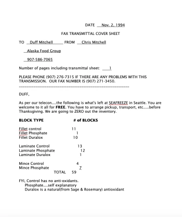 1994 Alaska Food Group Fax Cover Sheet