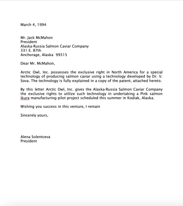 1994 Alaska-Russian Caviar and Arctic Owl- MOU ikura